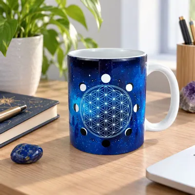 Cadeaux - Mug Fleur de Vie phases de la lune - MANDALASHOP