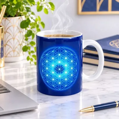 Gifts - Blue Flower of Life Mug - MANDALASHOP