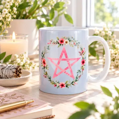Cadeaux - Mug Pentagramme Fleuri - MANDALASHOP