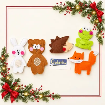 Peluches - Marionnettes à doigts en feutrine faites main – Lot de 5 animaux cousu - GUBERKA