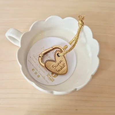 Gifts - Wooden keyring - Super Teacher - Strap Gold, Heart - LES PETITES HIRONDELLES