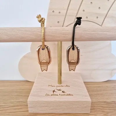 Gifts - Wooden keyring - Surfboard - Strap Gold - LES PETITES HIRONDELLES
