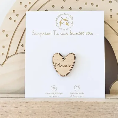 Brooches - Wooden pin's - Pregnancy announcement - Big Brother - LES PETITES HIRONDELLES