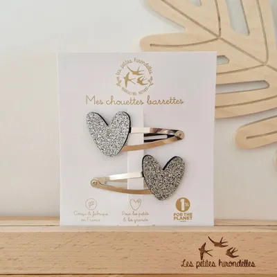 Accessoires cheveux - barrettes-doubles-coeurs - LES PETITES HIRONDELLES