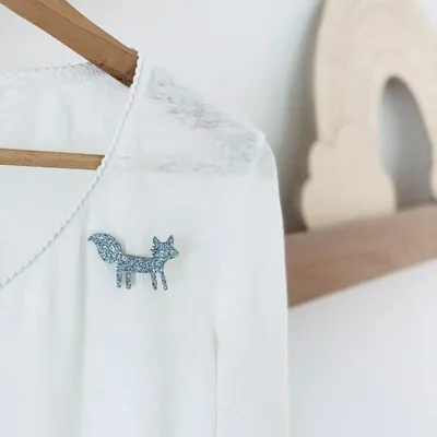 Brooches - Glitter felt brooch - Fox - Silver - LES PETITES HIRONDELLES