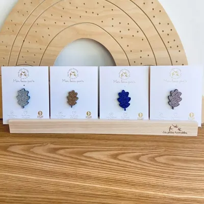 Brooches - Glitter felt pin's - Oak leaf - Silver - LES PETITES HIRONDELLES