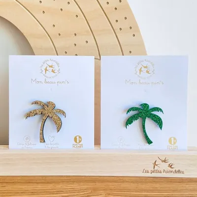 Broches - pin-s-feutrine-pailletee-palmier - LES PETITES HIRONDELLES