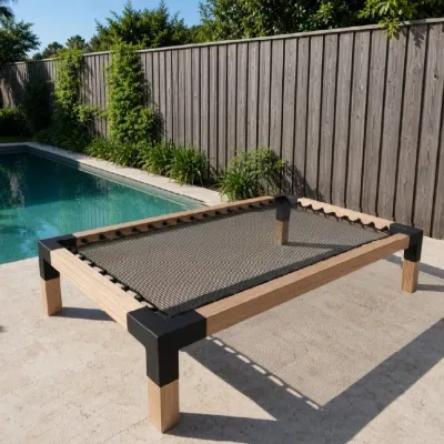Benches for hospitalities & contracts - Double Sunbed in exotic wood with braided marine net - LOFTNETS