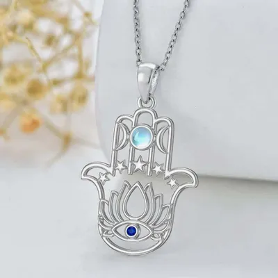 Bijoux - Pendentif Main de Fatma et Fleur de Lotus - MANDALASHOP