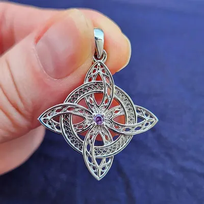 Bijoux - Pendentif noeud de sorcière zircon améthyste - MANDALASHOP