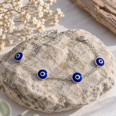 Jewelry - Silver Turkish Eye Bracelet - MANDALASHOP