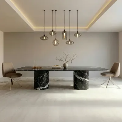 Tables de jardin - Tables à manger - 160X90X75 cm - Jaspura - Marbre Nero Maquina - STONE VALLEY