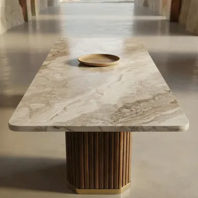 Dining Tables - Grovio, marble, walnut and brass table - STONEFORM