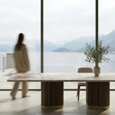 Dining Tables - Grovio, marble, walnut and brass table - STONEFORM