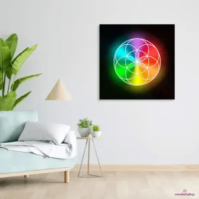 Decorative objects - Multicolored Seed of Life canvas - MANDALASHOP
