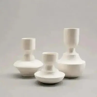 Decorative objects - Set de 3 Mini Vases & Candle Holders in white porcelain - Mini 0.Set - CALLIGRAMME