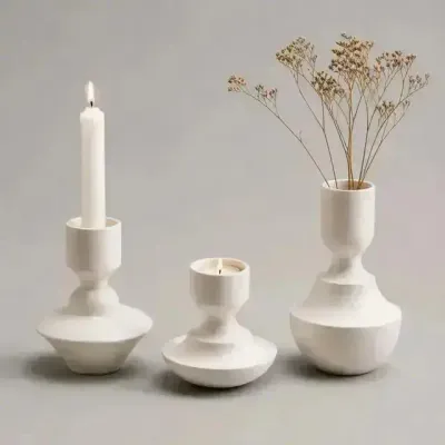 Decorative objects - Set de 3 Mini Vases & Candle Holders in white porcelain - Mini 0.Set - CALLIGRAMME