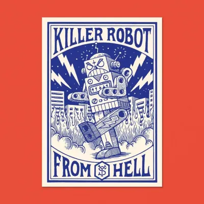 Decorative objects - Postcard\" Killer Robot\” - Size A6 - YEAAAH! STUDIO