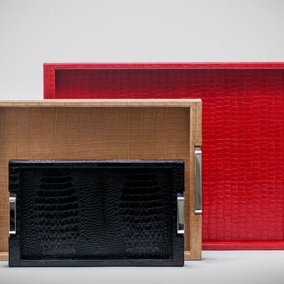 Decorative objects - Leather & Silver Tray - PLATA LAPPAS