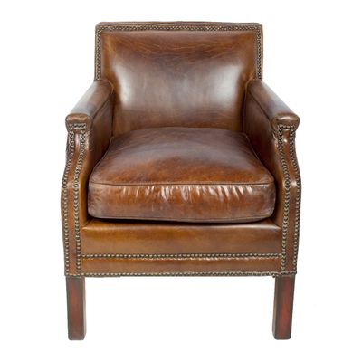 Armchairs - Winston Armchair in Cigar Leather - Classic Elegance and Comfort - JP2B DECORATION