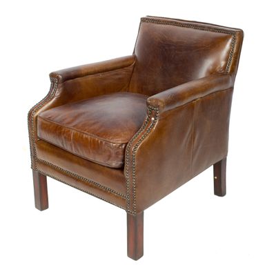 Fauteuils - Fauteuil Winston en cuir cigare - Élégance classique et confort - JP2B DECORATION