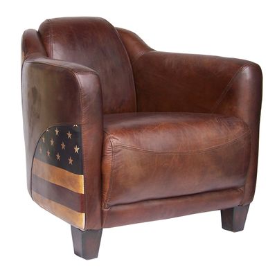 Fauteuils - Fauteuil L'Américain en cuir et drapeau US - Confort et style unique - JP2B DECORATION