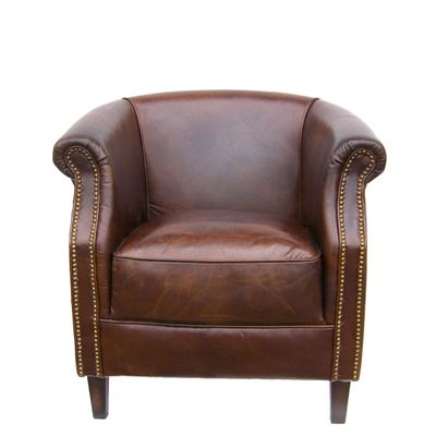 Fauteuils - Fauteuil Oxford Cigare en cuir - Style anglais classique et confortable - JP2B DECORATION