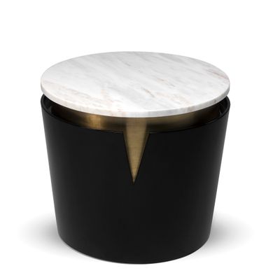 Tables basses - Table d'appoint Moon avec Plateau En Onyx Blanc Et Détails En Laiton Brossé - DUISTT