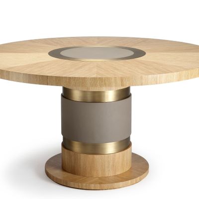 Dining Tables - Lune Table in Gold Limed Oak and Brass Details - DUISTT