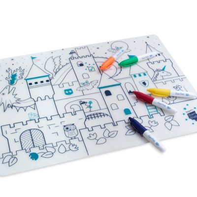 Sets de table - set de table en silicone à colorier à l'infini avec  5 feutres effaçables- Château - SUPERPETIT
