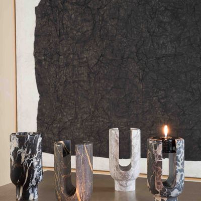 Candlesticks and candle holders - LYRA CANDLE HOLDER MARBLE FLOWER VASE - OOUMM