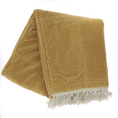 Throw blankets - Boho blanket in cotton velvet and large linen 130x250 cm - EN FIL D'INDIENNE...