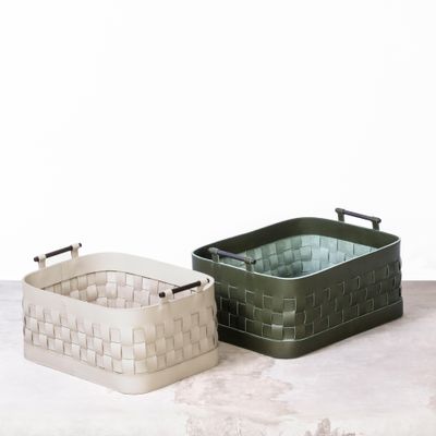Accessoires de déco extérieure - PANIERS ET BOÎTES EN CUIR TISSÉ - RABITTI1969 BY GIOBAGNARA