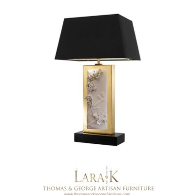 Table lamps - LK Custom Made Lamp with Hand Sculpted Leather - THOMAS & GEORGE ARTISAN FURNITURE