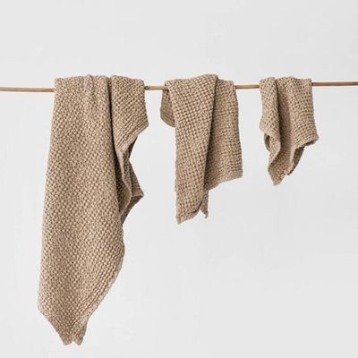 Serviettes de bain - Set de serviette gaufre en lin beige - MAGICLINEN