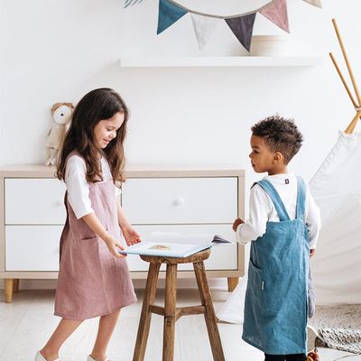 kids linen - Japanese cross-back linen apron for kids - MAGICLINEN