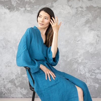 Bathrobes - Linen Bath Robe Waffle  - LINENME