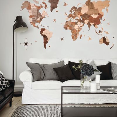 Autres décorations murales - Wood Map of the World Map Wall Decor, handmade - ENJOYTHEWOOD