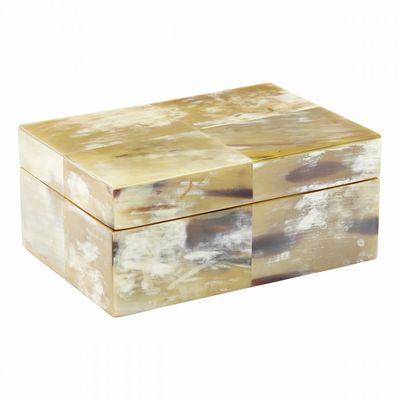 Coffrets et boîtes - Boîte en corne claire intérieur teck 18,5x13x8cm - MOON PALACE