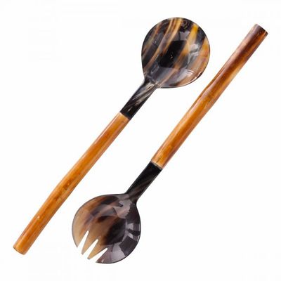 Cutlery set - Salad servers horn&bamboo by 3 pairs - MOON PALACE