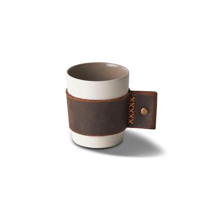 Mugs - Leather Handled Espresso Cup - ESMA DEREBOY HANDMADE PORCELAIN