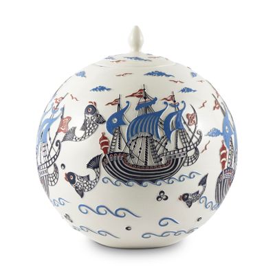 Coffrets et boîtes - LEVNALEVN Boîte Cube à Motifs Navire avec Couvercle - ESMA DEREBOY HANDMADE CERAMIC