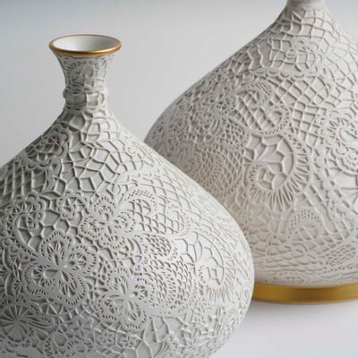 Vases - SNOHA Lace Patterned Ceramic Vase - ESMA DEREBOY HANDMADE CERAMIC