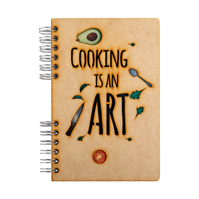 Stationery - Sustainable wooden notebook - recycled paper - A4 size - blank paper - COOKING IS AN ART  - KOMONI AMSTERDAM