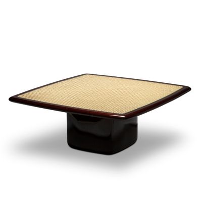 Coffee tables - Bossa Square Coffee Table in Mahogany Wood and Rattan Details - DUISTT