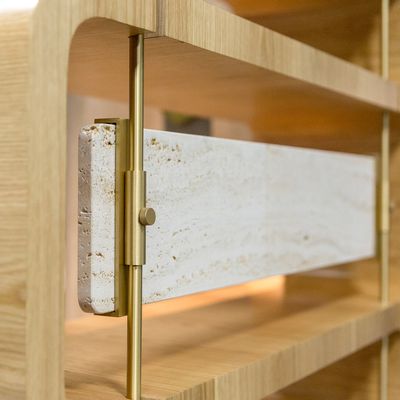 Bookshelves - Copacabana Bookcase in Natural Oak and Brass Details - DUISTT