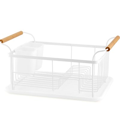Dish Drainers - White metal and wood dishdrainer CC70032 - ANDREA HOUSE
