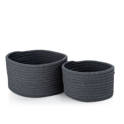 Caskets and boxes - Set of 2 grey polyester and cotton baskets BA70164 - ANDREA HOUSE