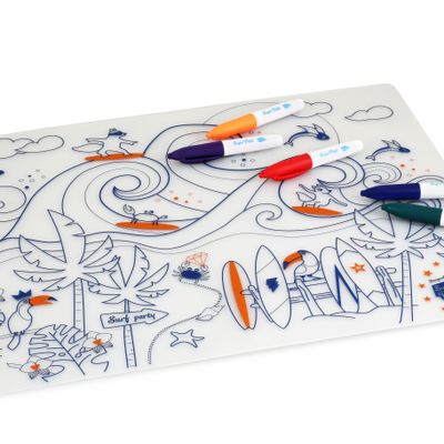 Gifts - Silicone colouring table mat for kids included 5 markers- Surf - SUPERPETIT