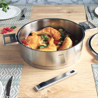 Stew pots - Stainless steel sauté pan 18-10 24cm Removable Strate - CRISTEL